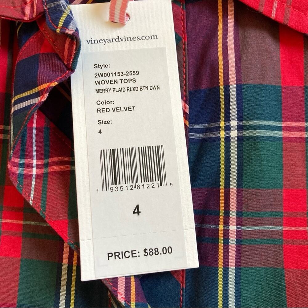 NWT Vineyard Vines Merry Plaid Plaid Button Down Women's Size 4 - Picture 8 of 9